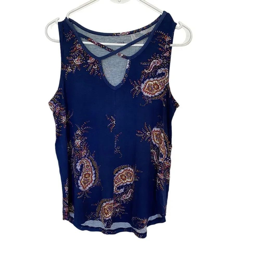 Ana NWOT sleeveless vneck tank blue paisley print petite Medium